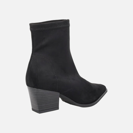 Heeled ankle boots with pointed toe in suede-effect fabric