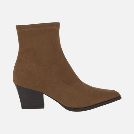 Heeled ankle boots with pointed toe in suede-effect fabric