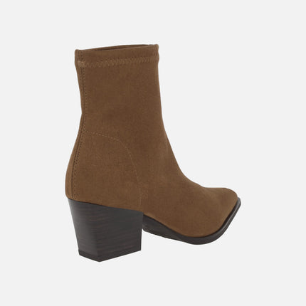 Heeled ankle boots with pointed toe in suede-effect fabric