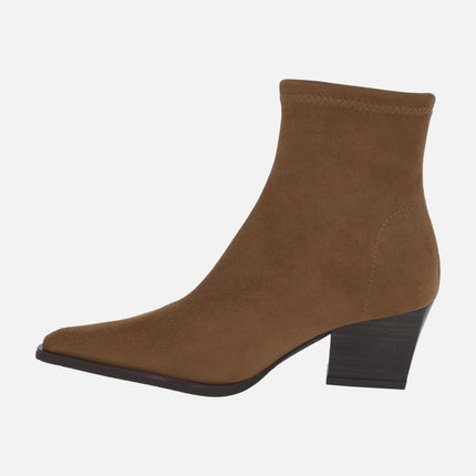 Heeled ankle boots with pointed toe in suede-effect fabric