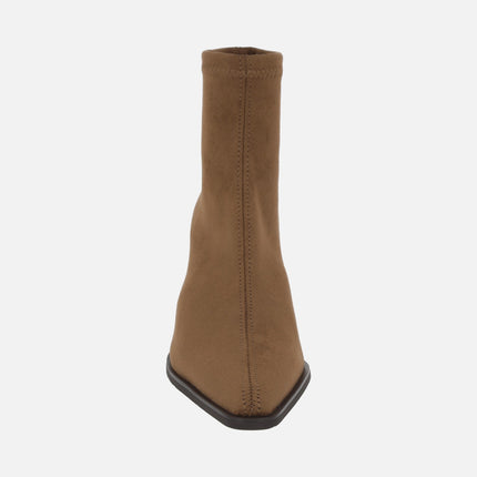 Heeled ankle boots with pointed toe in suede-effect fabric
