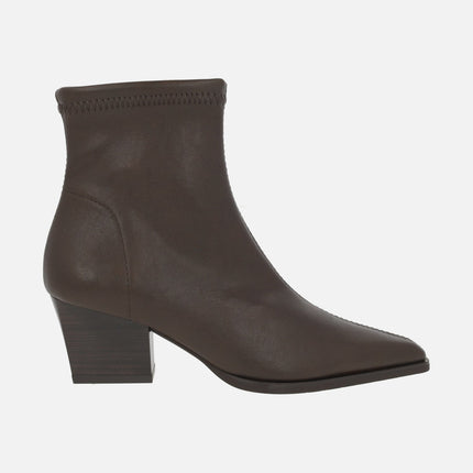 Heeled ankle boots with pointed toe in suede-effect fabric