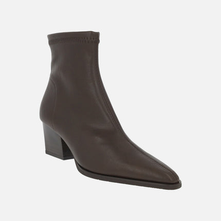 Heeled ankle boots with pointed toe in suede-effect fabric