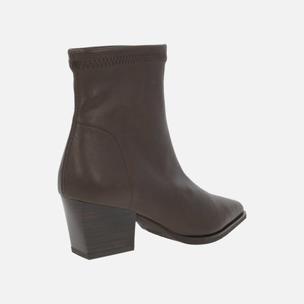 Heeled ankle boots with pointed toe in suede-effect fabric