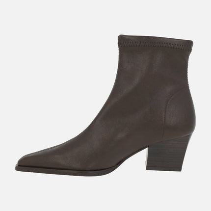 Heeled ankle boots with pointed toe in suede-effect fabric
