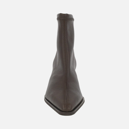 Heeled ankle boots with pointed toe in suede-effect fabric