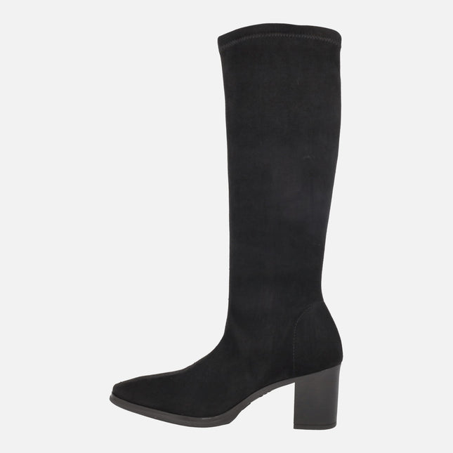 Botas altas de tacón ancho en tejido elástico efecto ante