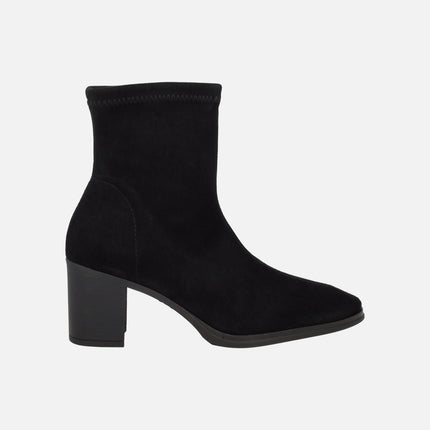 Botines de tacón ancho en tejido elástico efecto ante con Eco Dry