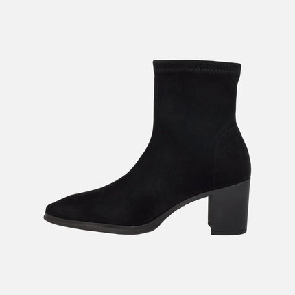 Botines de tacón ancho en tejido elástico efecto ante con Eco Dry
