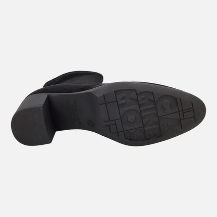 Botines de tacón ancho en tejido elástico efecto ante con Eco Dry