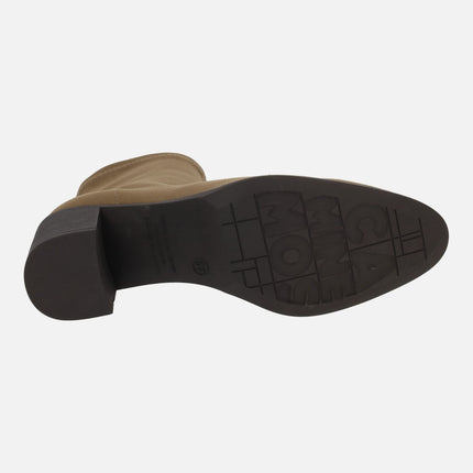 Botines de tacón ancho en tejido elástico efecto ante con Eco Dry