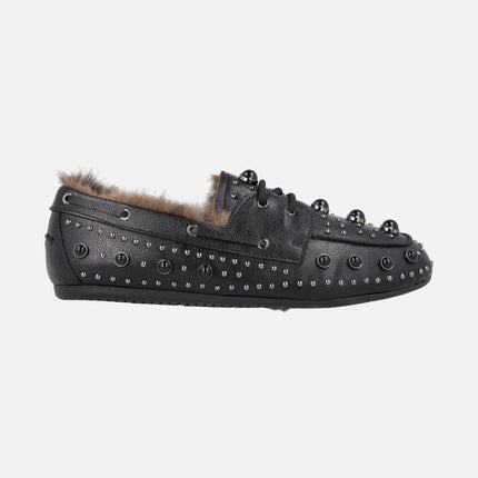 MOCHA Boating style shoes with fur inside and appliqués