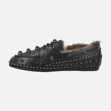 MOCHA Boating style shoes with fur inside and appliqués