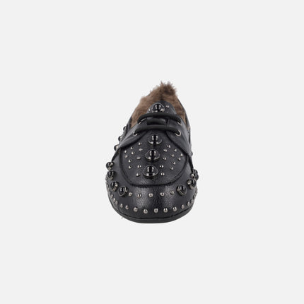 MOCHA Boating style shoes with fur inside and appliqués