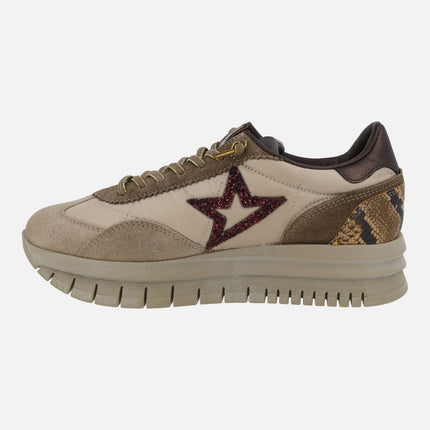 Platform sneakers in beige combination
