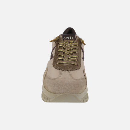 Platform sneakers in beige combination