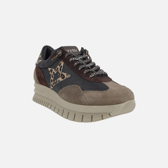Deportivas con plataforma en combinado negro
