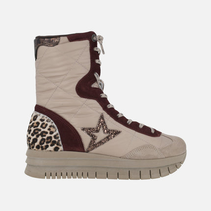 Deportivos abotinados estilo boxing con plataforma en combinado beige