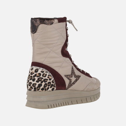 Deportivos abotinados estilo boxing con plataforma en combinado beige