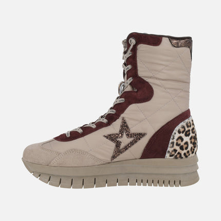 Deportivos abotinados estilo boxing con plataforma en combinado beige