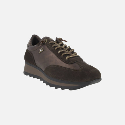 Zapatillas deportivas en piel metalizada con cordones elásticos