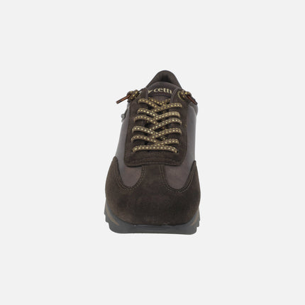 Zapatillas deportivas en piel metalizada con cordones elásticos