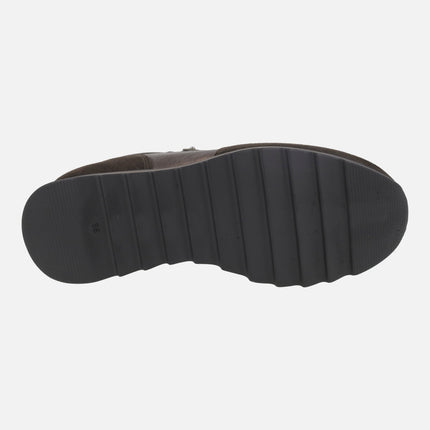 Zapatillas deportivas en piel metalizada con cordones elásticos