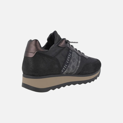 Black combi sneakers with elastic laces