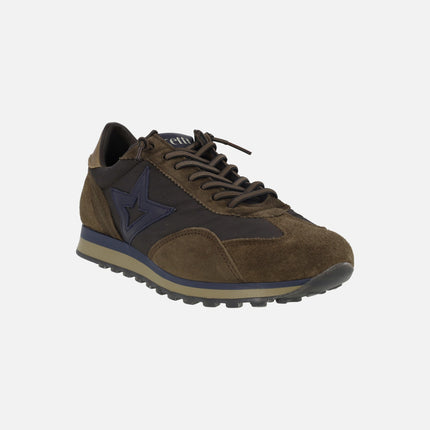 Zapatillas deportivas para hombre con cordones elásticos en combi marrón