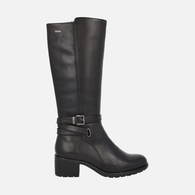 Botas altas para mujer en piel negra con membrana FLUCHOSTEX