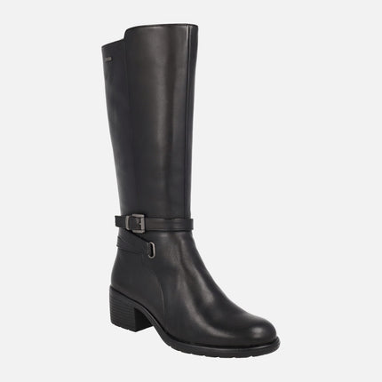 Botas altas para mujer en piel negra con membrana FLUCHOSTEX