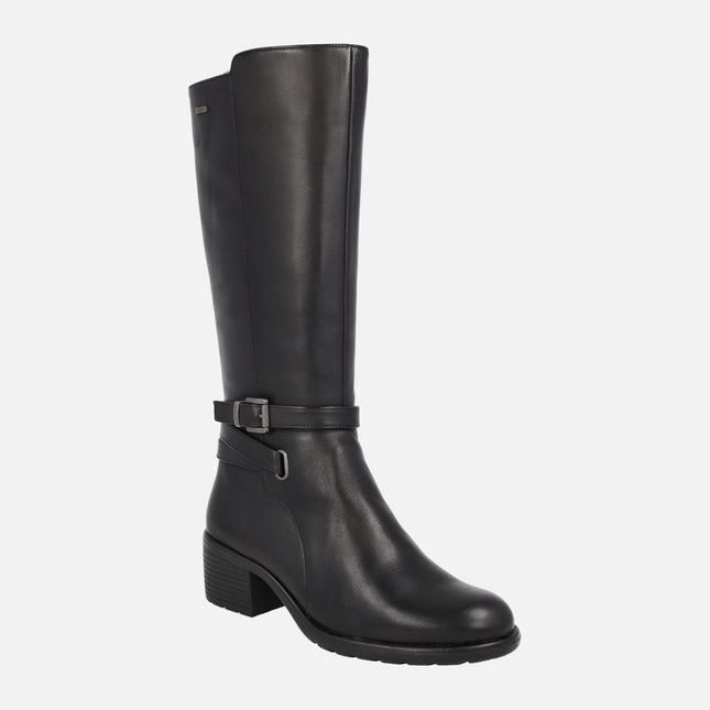 Botas altas para mujer en piel negra con membrana FLUCHOSTEX