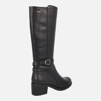 Botas altas para mujer en piel negra con membrana FLUCHOSTEX