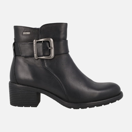 Botines de piel negra con detalle de hebilla y membrana FLUCHOSTEX