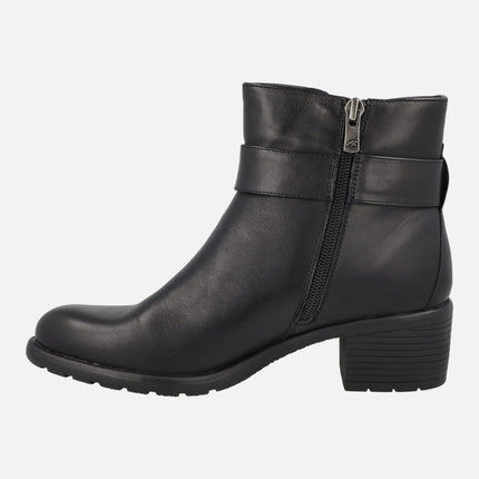 Botines de piel negra con detalle de hebilla y membrana FLUCHOSTEX