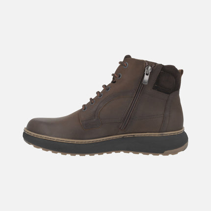 Men's lace-up boots in brown nubuck with side zipper