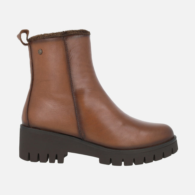 Botines de piel para mujer con forro de pelo