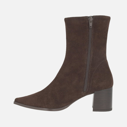 Women's ankle boots in brown suede with medium heel