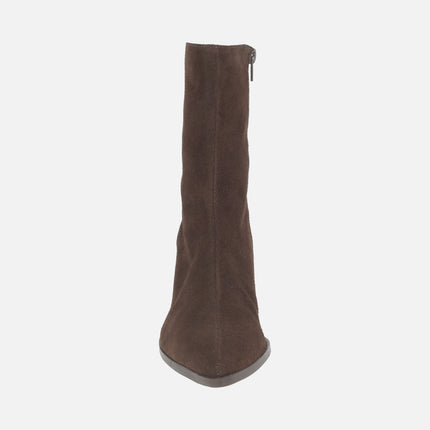 Women's ankle boots in brown suede with medium heel