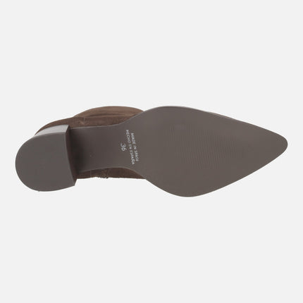 Women's ankle boots in brown suede with medium heel