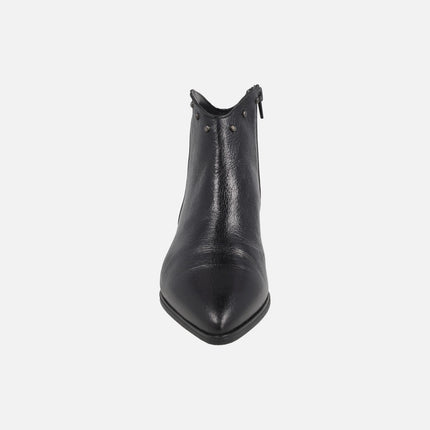 Leather ankle boots with studs and low heel