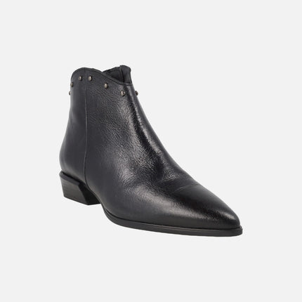 Leather ankle boots with studs and low heel
