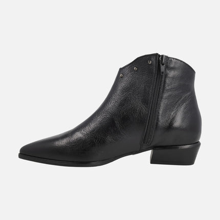 Leather ankle boots with studs and low heel