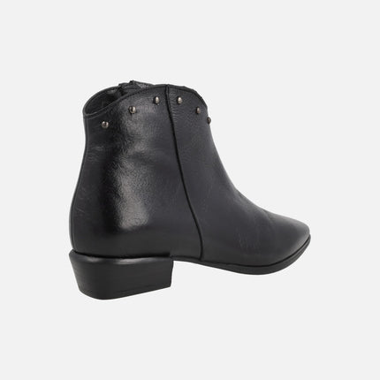Leather ankle boots with studs and low heel