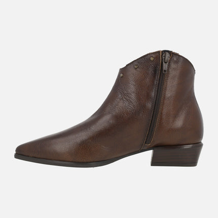 Leather ankle boots with studs and low heel