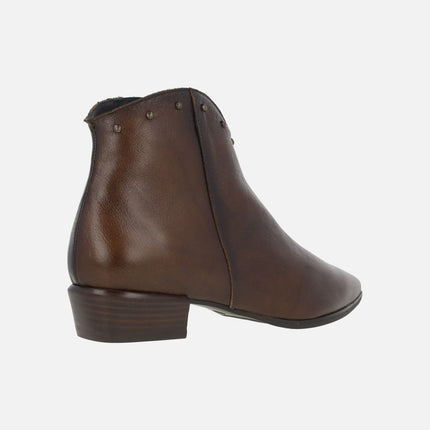 Leather ankle boots with studs and low heel