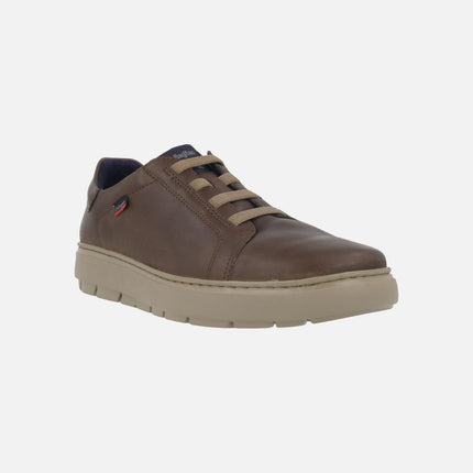 Men's leather sneakers with elastic laces