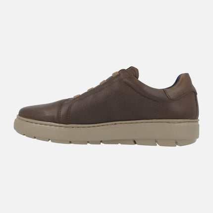 Men's leather sneakers with elastic laces