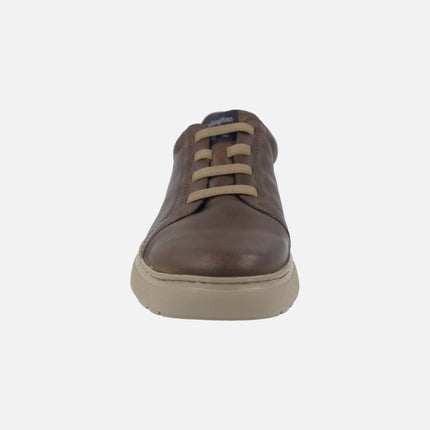 Men's leather sneakers with elastic laces