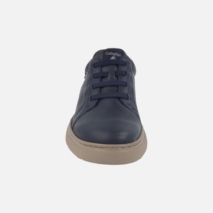 Men's leather sneakers with elastic laces